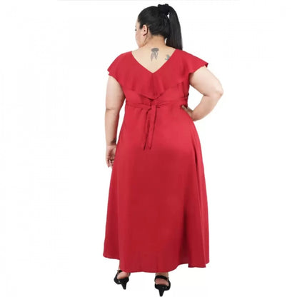PKRKART Women's Fit And Flare Maroon Dress (Color:Maroon, Material:Polyester)
