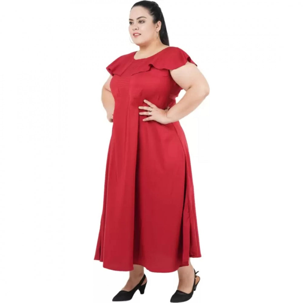 PKRKART Women's Fit And Flare Maroon Dress (Color:Maroon, Material:Polyester)
