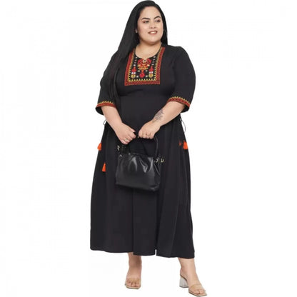 PKRKART Women's Fit And Flare Black Dress (Color:Black, Material:Polyester)