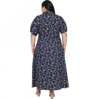 PKRKART Women's Fit And Flare Blue Dress (Color:Blue, Material:Polyester)