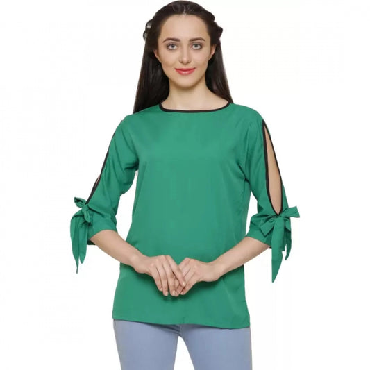 PKRKART Women's Casual Slit Sleeve Solid Green Top (Color:Green, Material:Poly Crepe)