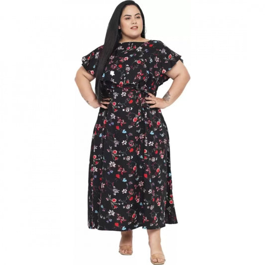 PKRKART Women's Fit And Flare Black Dress (Color:Black, Material:Polyester)