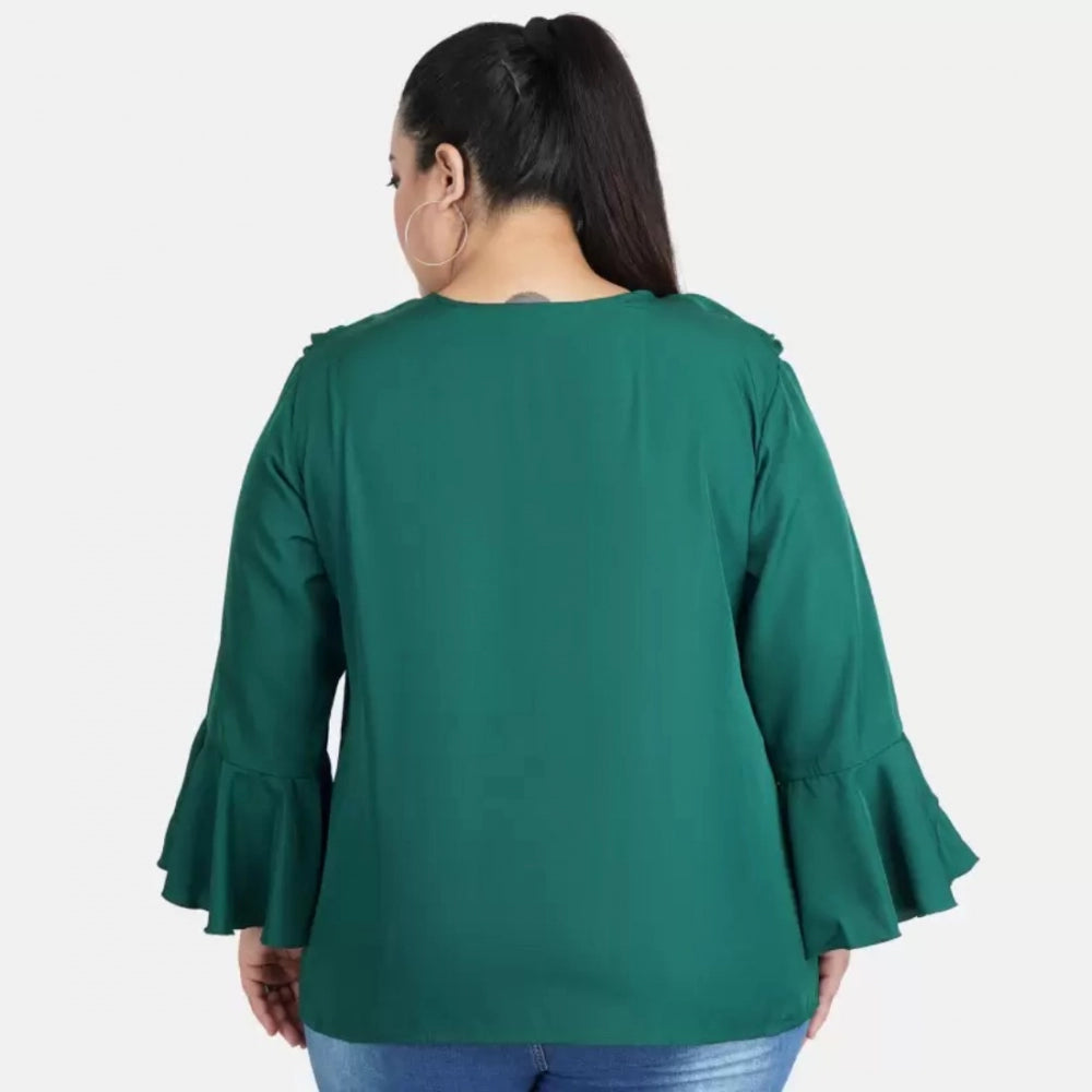 PKRKART Women's Casual Bell Sleeve Solid Green Top (Color:Green, Material:Georgette)