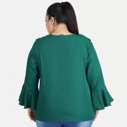 PKRKART Women's Casual Bell Sleeve Solid Green Top (Color:Green, Material:Georgette)