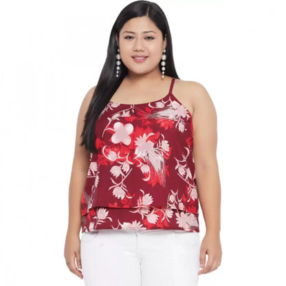 PKRKART Women's Casual Floral Print Red Top (Color:Red, Material:Polyester)