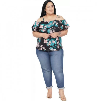PKRKART Women's Casual Floral Print Black Top (Color:Black, Material:Polyester)