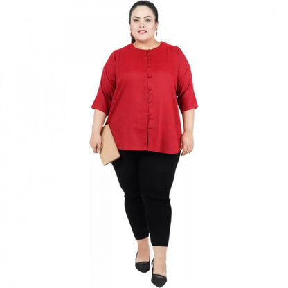 PKRKART Women's Casual Solid Maroon Top (Color:Maroon, Material:Cotton Linen Blend)