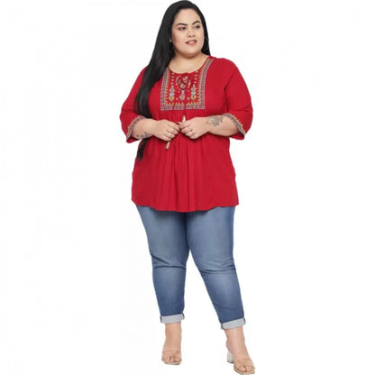 PKRKART Women's Casual Embroidered Maroon Top (Color:Maroon, Material:Rayon)