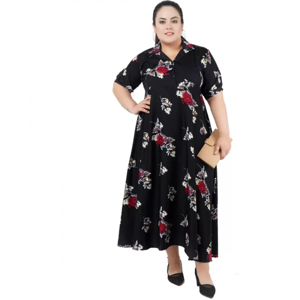 PKRKART Women's Fit And Flare Black Dress (Color:Black, Material:Polyester)