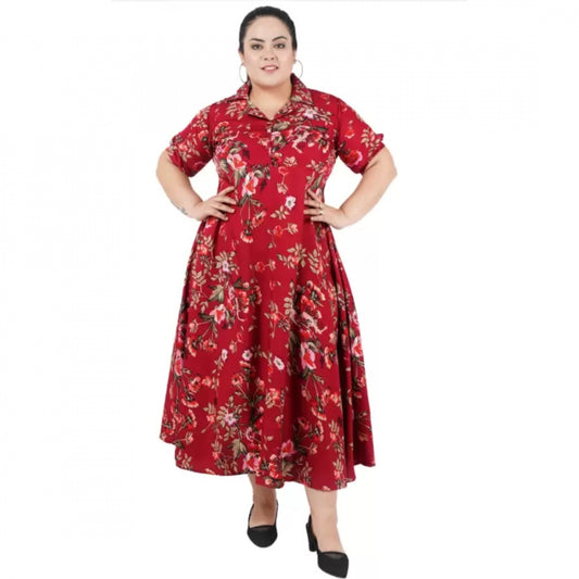 PKRKART Women's Fit And Flare Maroon Dress (Color:Maroon, Material:Polyester)