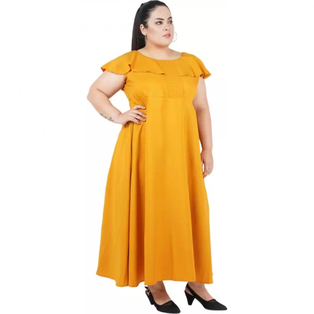 PKRKART Women's Fit And Flare Yellow Dress (Color:Yellow, Material:Polyester)