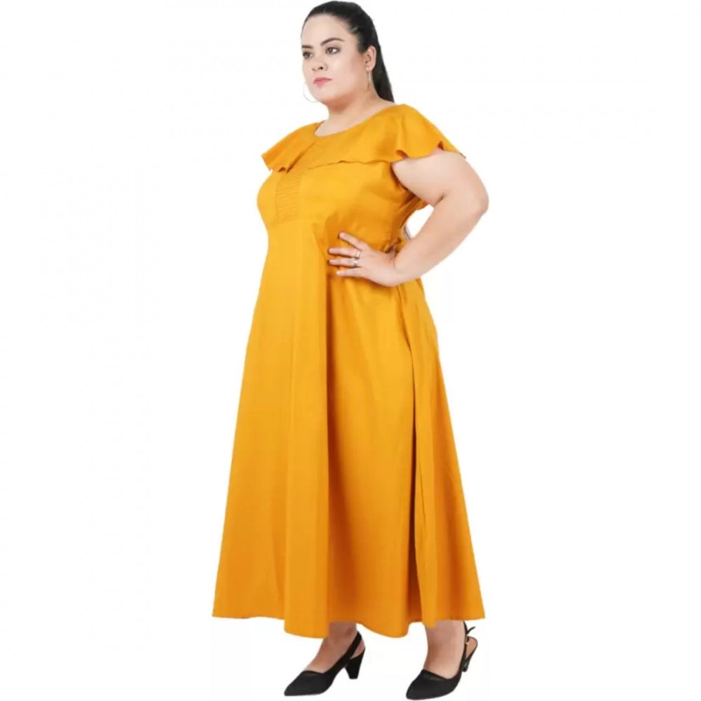 PKRKART Women's Fit And Flare Yellow Dress (Color:Yellow, Material:Polyester)