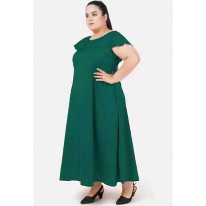 PKRKART Women's Fit And Flare Green Dress (Color:Green, Material:Polyester)