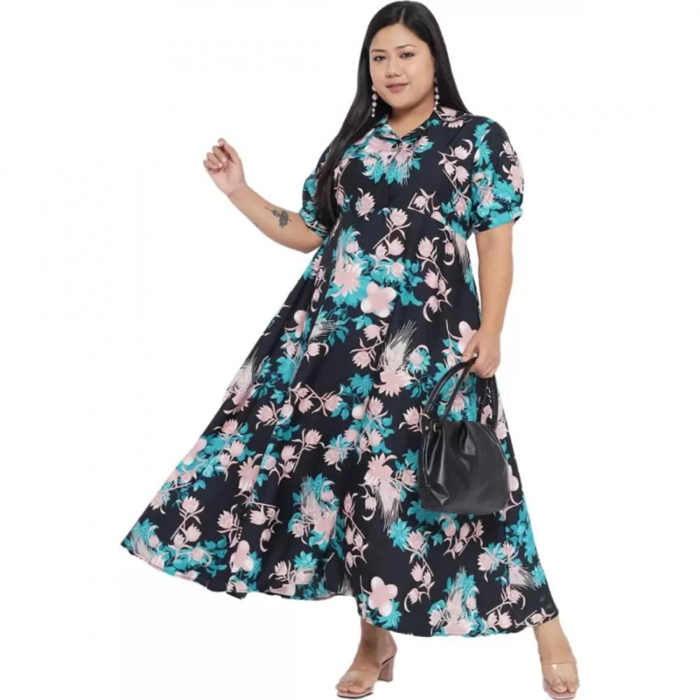 PKRKART Women's Fit And Flare Green Dress (Color:Multicolor, Material:Polyester)