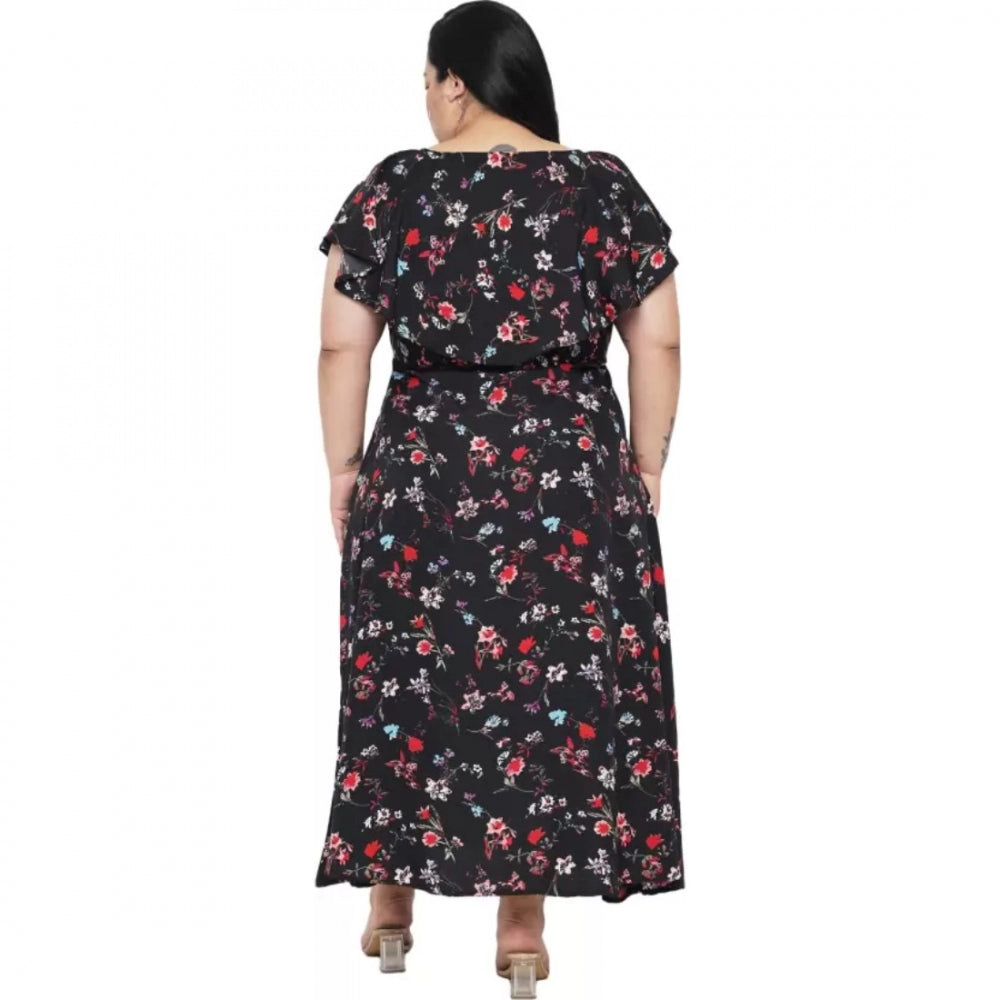 PKRKART Women's Fit And Flare Black Dress (Color:Black, Material:Polyester)
