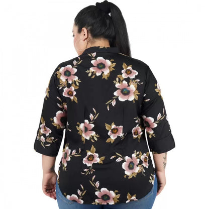 PKRKART Women's Casual Three Fourth Sleeve Printed Black Top (Color:Black, Material:Poly Crepe)