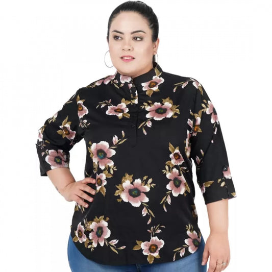 PKRKART Women's Casual Three Fourth Sleeve Printed Black Top (Color:Black, Material:Poly Crepe)
