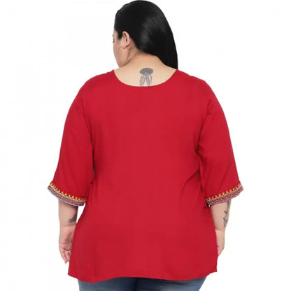 PKRKART Women's Casual Embroidered Maroon Top (Color:Maroon, Material:Rayon)