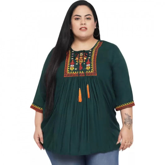 PKRKART Women's Casual Embroidered Dark Green Top (Color:Dark Green, Material:Rayon)