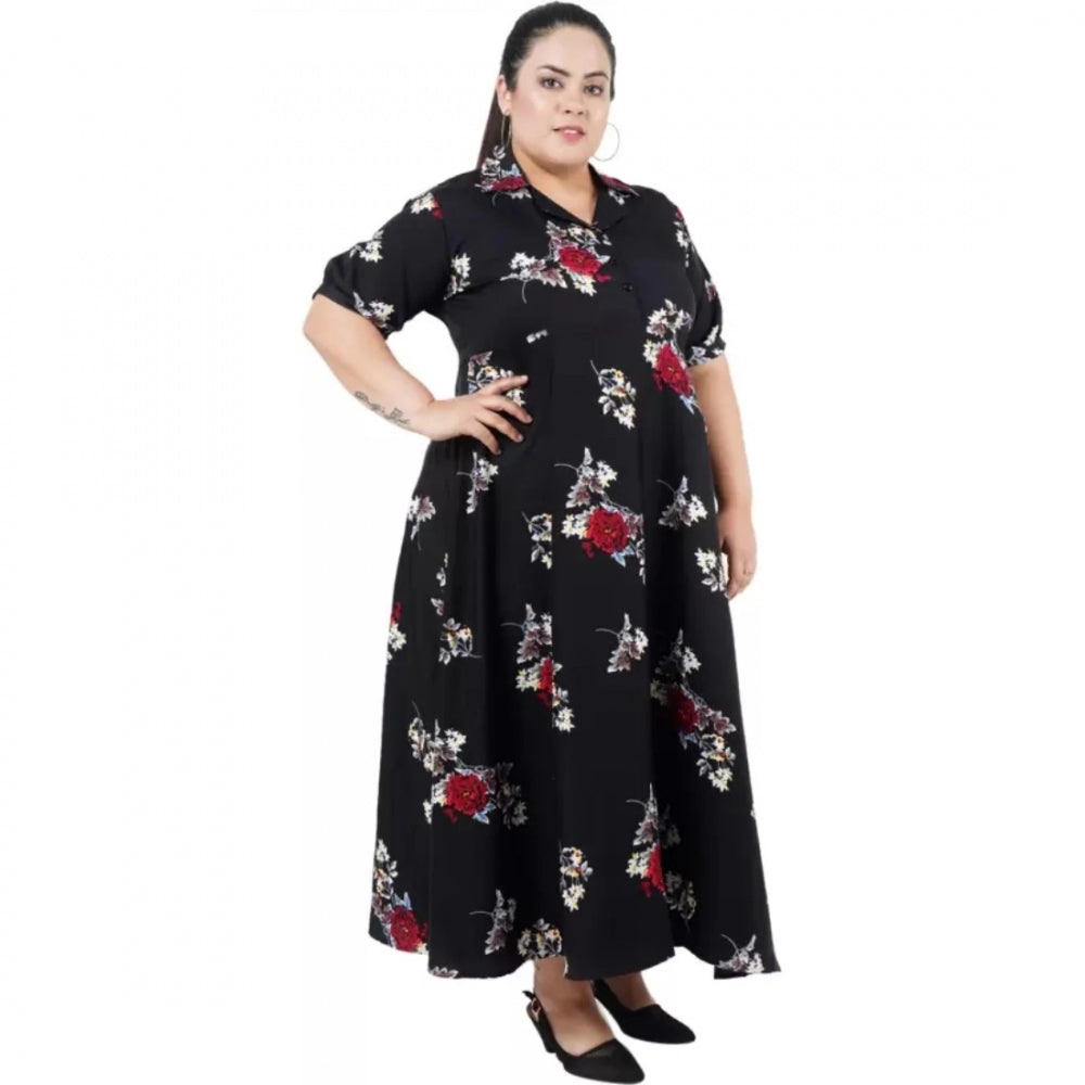PKRKART Women's Fit And Flare Black Dress (Color:Black, Material:Polyester)