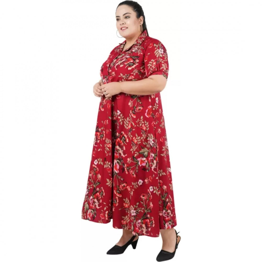 PKRKART Women's Fit And Flare Maroon Dress (Color:Maroon, Material:Polyester)
