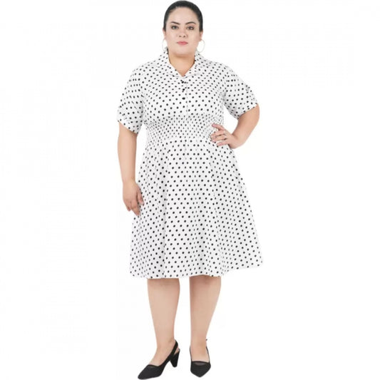 PKRKART Women's Cinched Waist White Dress (Color:White, Material:Poly Crepe)