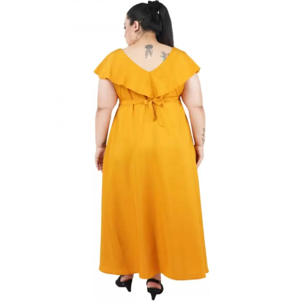 PKRKART Women's Fit And Flare Yellow Dress (Color:Yellow, Material:Polyester)