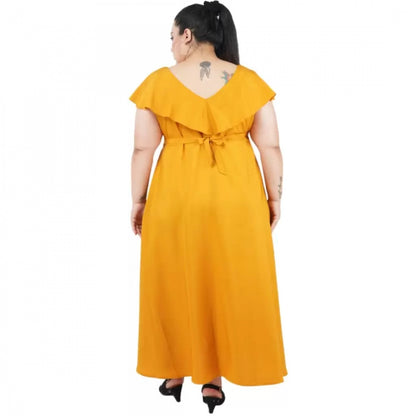 PKRKART Women's Fit And Flare Yellow Dress (Color:Yellow, Material:Polyester)