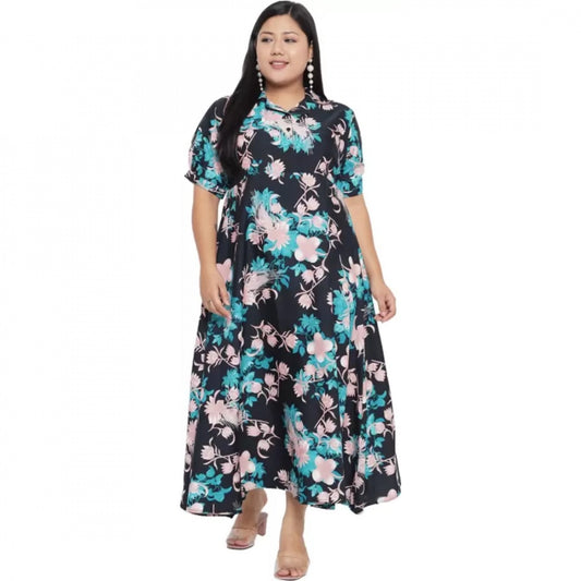 PKRKART Women's Fit And Flare Green Dress (Color:Multicolor, Material:Polyester)