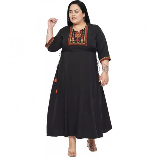 PKRKART Women's Fit And Flare Black Dress (Color:Black, Material:Polyester)
