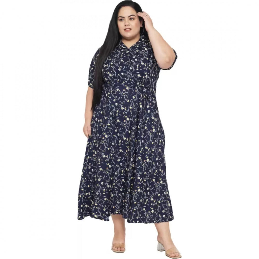 PKRKART Women's Fit And Flare Blue Dress (Color:Blue, Material:Polyester)