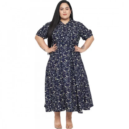 PKRKART Women's Fit And Flare Blue Dress (Color:Blue, Material:Polyester)