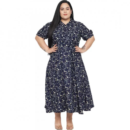 PKRKART Women's Fit And Flare Blue Dress (Color:Blue, Material:Polyester)