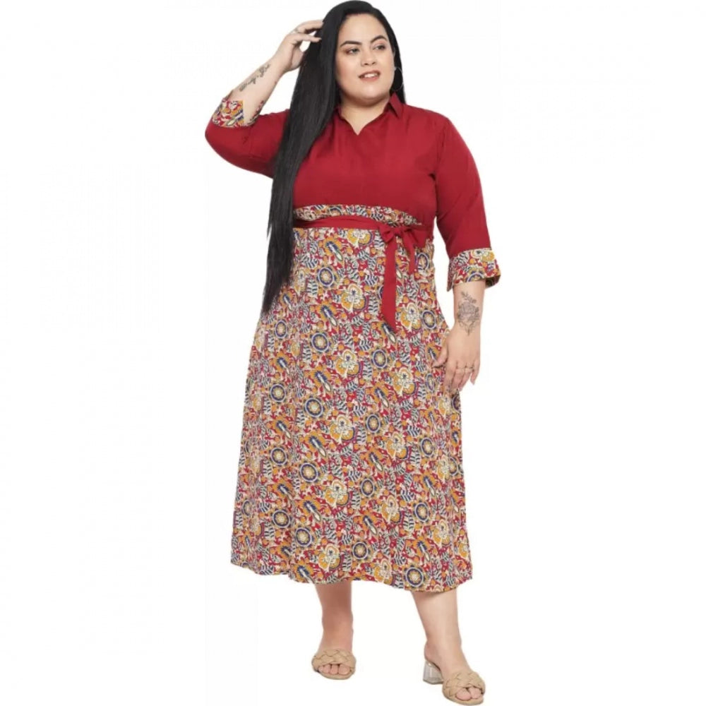 PKRKART Women's Fit And Flare Maroon Dress (Color:Maroon, Material:Polyester)