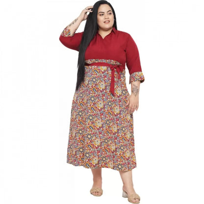 PKRKART Women's Fit And Flare Maroon Dress (Color:Maroon, Material:Polyester)