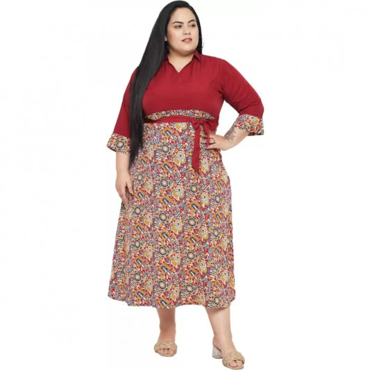 PKRKART Women's Fit And Flare Maroon Dress (Color:Maroon, Material:Polyester)