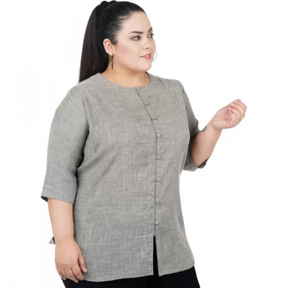 PKRKART Women's Casual Solid Grey Top (Color:Grey, Material:Cotton Linen Blend)