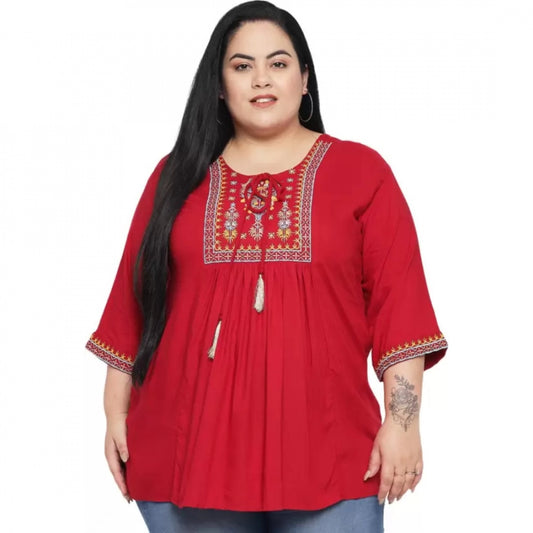 PKRKART Women's Casual Embroidered Maroon Top (Color:Maroon, Material:Rayon)