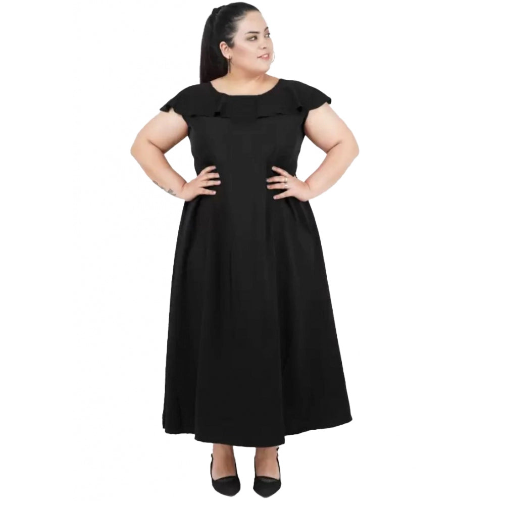 PKRKART Women's Fit And Flare Black Dress (Color:Black, Material:Polyester)