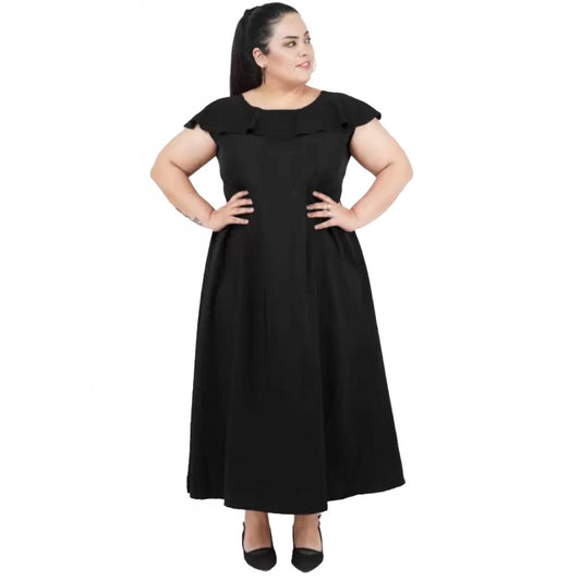 PKRKART Women's Fit And Flare Black Dress (Color:Black, Material:Polyester)