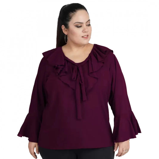 PKRKART Women's Casual Bell Sleeve Solid Purple Top (Color:Purple, Material:Georgette)