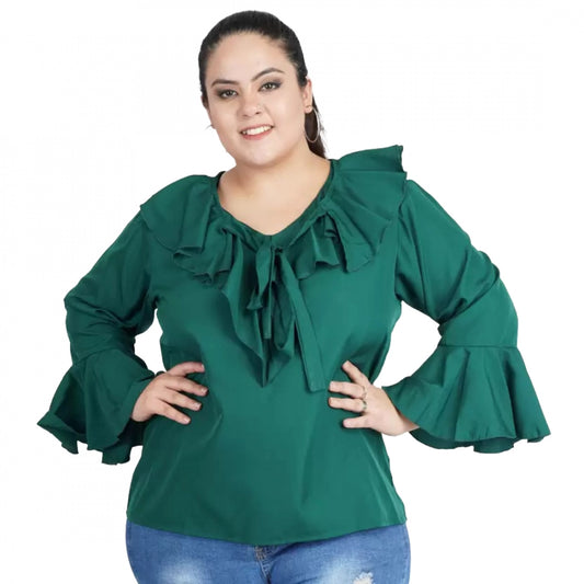PKRKART Women's Casual Bell Sleeve Solid Green Top (Color:Green, Material:Georgette)
