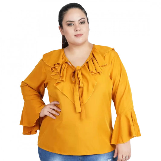 PKRKART Women's Casual Bell Sleeve Solid Yellow Top (Color:Yellow, Material:Georgette)
