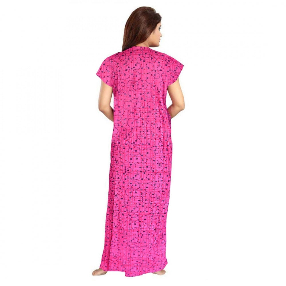 PKRKART Women's Cotton Printed Maxi Nighty (Pink)