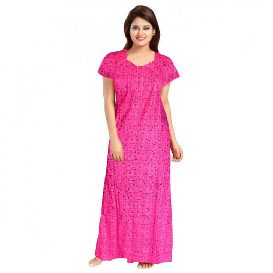 PKRKART Women's Cotton Printed Maxi Nighty (Pink)