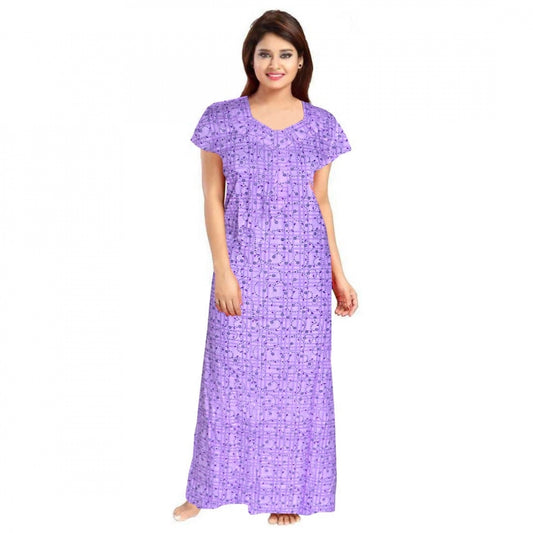 PKRKART Women's Cotton Printed Maxi Nighty (Lavender)