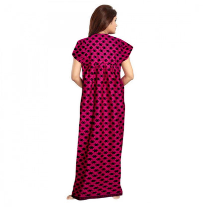 PKRKART Women's Cotton Printed Maxi Nighty (Pink)