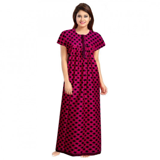 PKRKART Women's Cotton Printed Maxi Nighty (Pink)