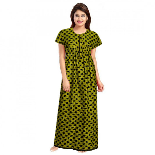 PKRKART Women's Cotton Printed Maxi Nighty (Green)