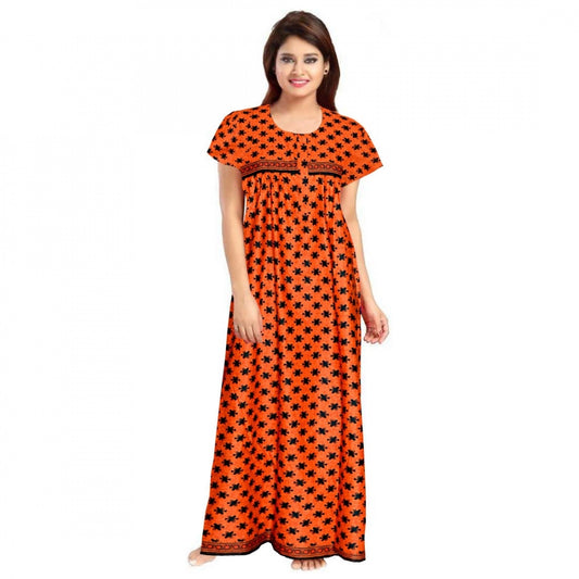 PKRKART Women's Cotton Printed Maxi Nighty (Orange)